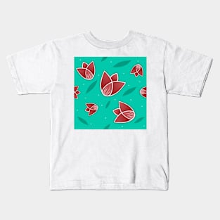 Tulips pattern in turquoise background Kids T-Shirt